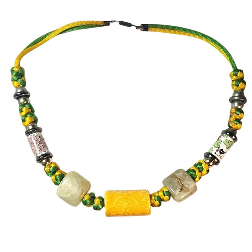 Green and Yellow Stone Beaded Statement Necklace - Color Pop Boho